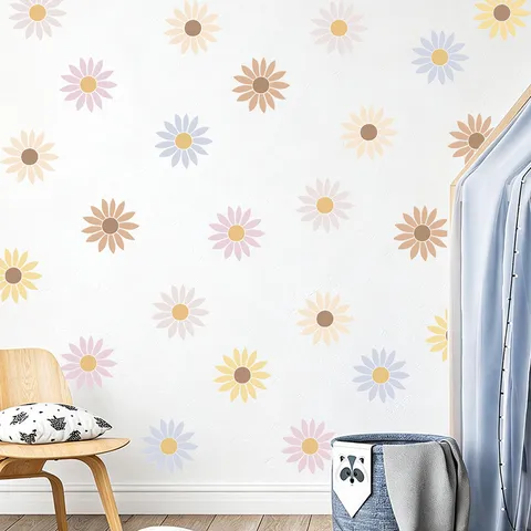 Bohemian Daisy Flower Αυτοκόλλητα Τοίχου PVC Αυτοκόλλητα Πολύχρωμα Floral Decals για Κορίτσια Κρεβατοκάμαρα Ντουλάπα Παιδικό Δωμάτιο Διακόσμηση DIY
