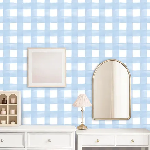 Blue Checkered PVC Self Adhesive Wall Sticker Geometric Grid Wallpaper Waterproof Home Decor Decal For Living Room Bedroom Bathroom Kitchen Furniture