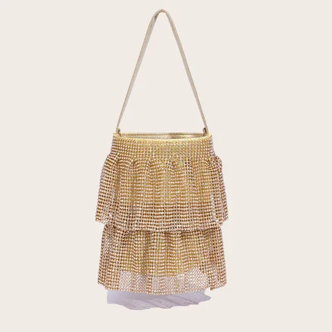 Luxus Strass Beuteltasche Damen Abendtasche Mit Kette Quaste Schimmernde Polyester Hochzeit Clutch Handtasche