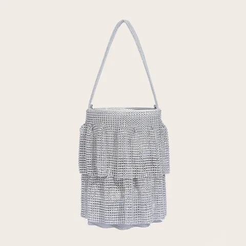 Luxus Strass Beuteltasche Damen Abendtasche Mit Kette Quaste Schimmernde Polyester Hochzeit Clutch Handtasche
