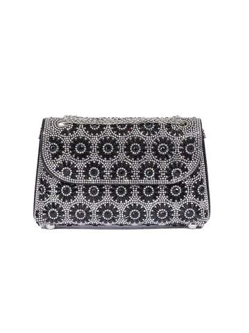 Eleganter Luxus PU Strass Abendtasche Geometrische Blumen Kette Umhängetasche Funkelnde Quadratische Clutch Handtasche Für Damen Party