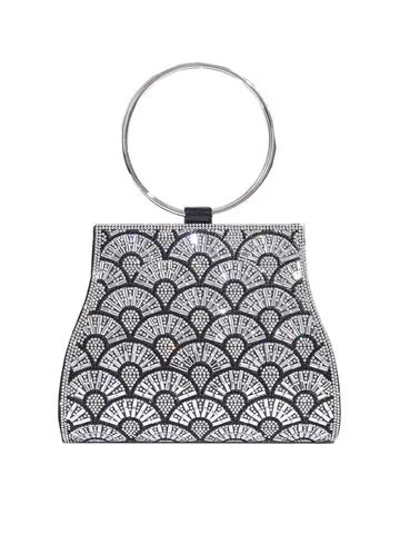Damen Strass Abendtasche Clutch PU Fächerförmige Geometrische Bankett Handtasche Mit Rundem Metallgriff Kette Party Abschlussball Tasche