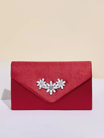 Damen Elegant Satin Abendtasche Strass Blume Clutch Hochzeit Party Kette Umhängetasche Luxus Kleine Quadratische Tasche