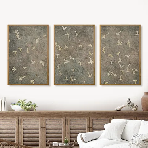 Modern Minimalist Set of 3 Framed Bird Canvas Wall Art Triptych Abstract Bird Silhouette Canvas Paintings Home Decor Prints