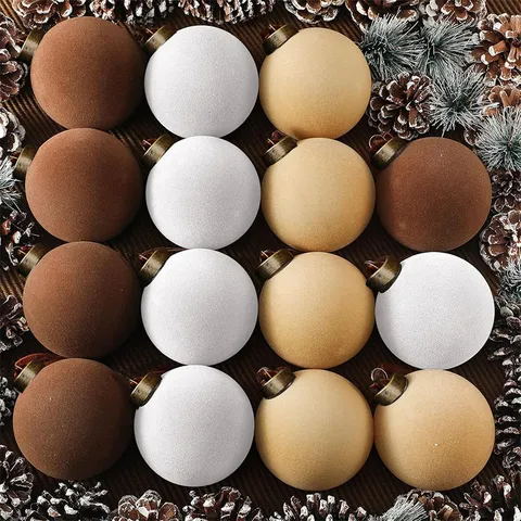 Moderne Plastic Fluweel Gevlokte Kerstballen Ornamenten Mat Effen Kleur Elegante Kerstboom Kerstballen Voor Feestelijke Feest Thuis Decoratie