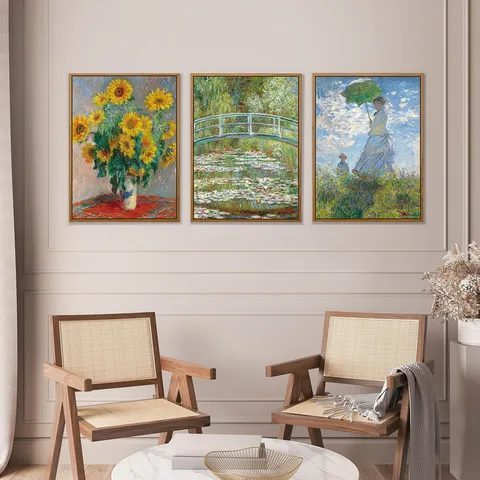 Vintage Van Gogh Zonnebloemen Canvas Muurkunst Houten Frame Drieluik Olieverfschilderij Voor Woonkamer Slaapkamer Kantoor Decoratie
