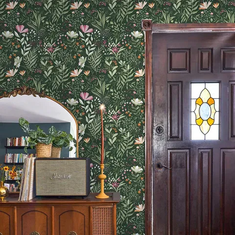 Papier Peint PVC Imperméable Floral Botanique Rétro Autocollant Mural Plante Verte Décoration Murale Rouleau Pour Chambre