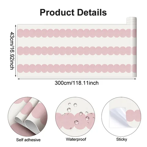 Sticker Mural Rayures Ondulées Roses Bohème Papier Peint Géométrique Auto-Adhésif en PVC pour Salon Chambre Décoration Murale