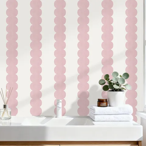 Sticker Mural Rayures Ondulées Roses Bohème Papier Peint Géométrique Auto-Adhésif en PVC pour Salon Chambre Décoration Murale