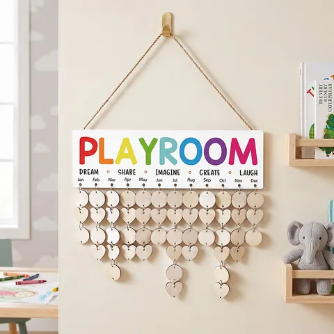 Holz Geburtstagserinnerung Kalender Wandbehang Schild Spielzimmer Deko DIY Nachrichtenboard Familie Party Dekoration Geschenk Kinder