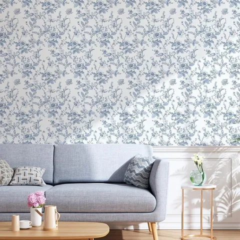 Vintage Blue Floral Wallpaper Self-Adhesive Waterproof PVC Wall Sticker Blue And White Porcelain Botanical Background Contact Paper Home Kitchen Living Room Decor