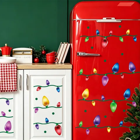 Christmas Colorful Light Bulbs Wall Stickers PVC Self Adhesive Fridge Stickers Car Decal Holiday Festival Home Decoration