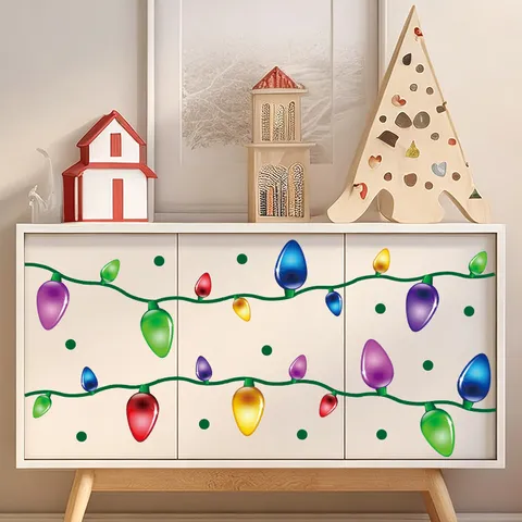 Christmas Colorful Light Bulbs Wall Stickers PVC Self Adhesive Fridge Stickers Car Decal Holiday Festival Home Decoration