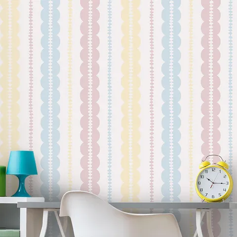 Autocollant Mural Multicolore Rayures Ondulées Géométriques Papier Peint Auto-adhésif en PVC Étanche pour Décoration de Chambre