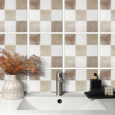 Waterproof PVC Mosaic Tile Stickers Self Adhesive Oilproof Geometric Grid Wall Decals For Kitchen Bathroom Home Decoration