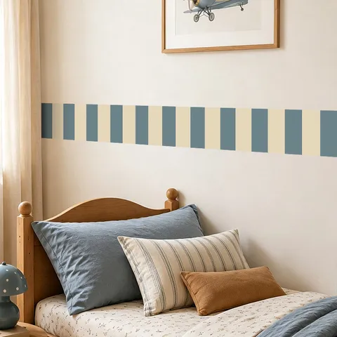 Sticker Mural Rayures Verticales Bohème Géométrique Abstrait PVC Auto-adhésif Décoration de Chambre d'Enfant Décalcomanie Murale Imperméable