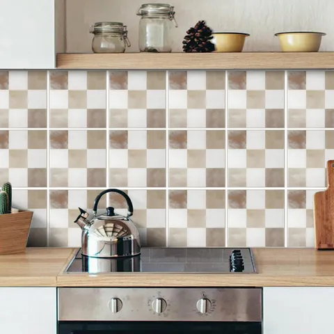 Waterproof PVC Mosaic Tile Stickers Self Adhesive Oilproof Geometric Grid Wall Decals For Kitchen Bathroom Home Decoration