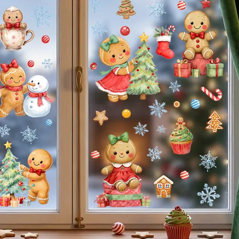 Weihnachten Schneemann Lebkuchenmann Fensteraufkleber Statische Haftung Glastür Deko Xmas Party Ornamente Für Geschäft Zuhause