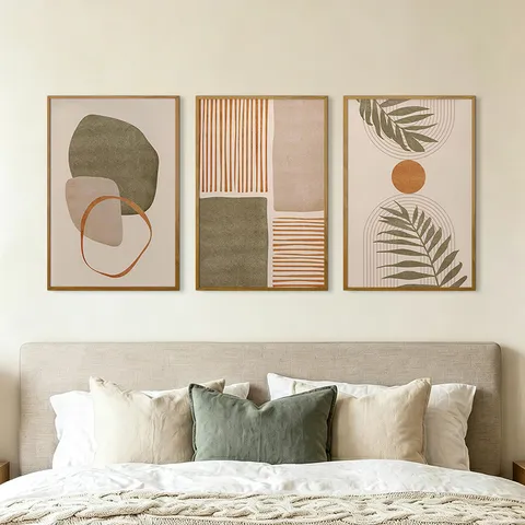 Nordic Morandi Geometric Abstract Canvas Wall Art Modern Minimalist Plant Print Decorative Painting PS Framed Artwork
