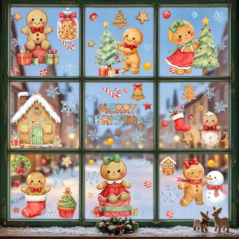 Weihnachten Schneemann Lebkuchenmann Fensteraufkleber Statische Haftung Glastür Deko Xmas Party Ornamente Für Geschäft Zuhause