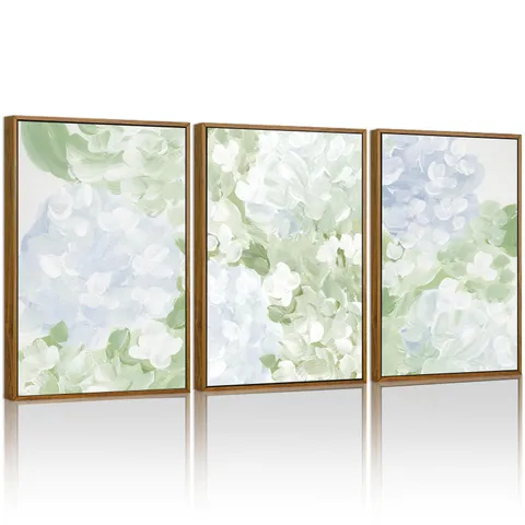 Modern Abstract Floral Canvas Wall Art Framed Triptych Decorative Painting Pearwood Grain PS Frame Posters For Living Room Bedroom