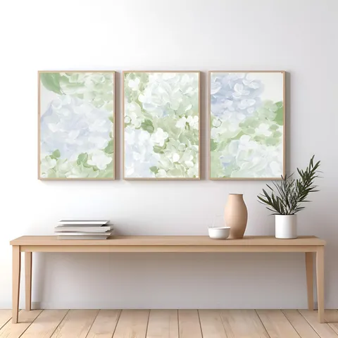 Modern Abstract Floral Canvas Wall Art Framed Triptych Decorative Painting Pearwood Grain PS Frame Posters For Living Room Bedroom