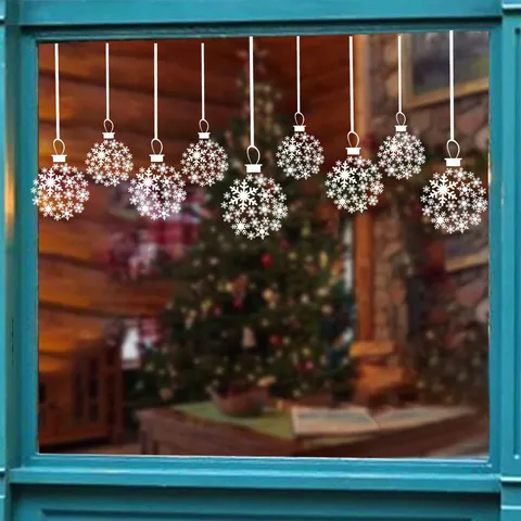 Sticker Électrostatique Fenêtre Flocon de Neige Boule de Noël PVC Sans Colle Amovible Vitre Sticker pour Décoration Maison