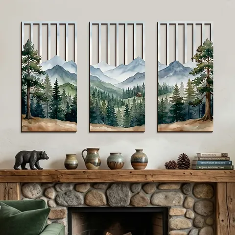 Pastoral Hollow Wood Wall Art Landscape Watercolor Print Decorative Signs For Living Room Home Decoration Wall Panels