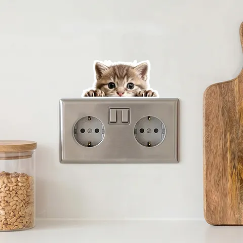 Niedliche Cartoon Katze Wand Schalter Aufkleber PVC Selbstklebende Tier Steckdose Dekoration Aufkleber Für Zuhause