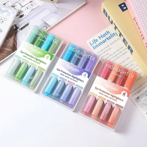 Cute Gradient Highlighter Set Plastic Chisel Tip Pastel Marking Pen For Journaling School Students Stationery Supplies