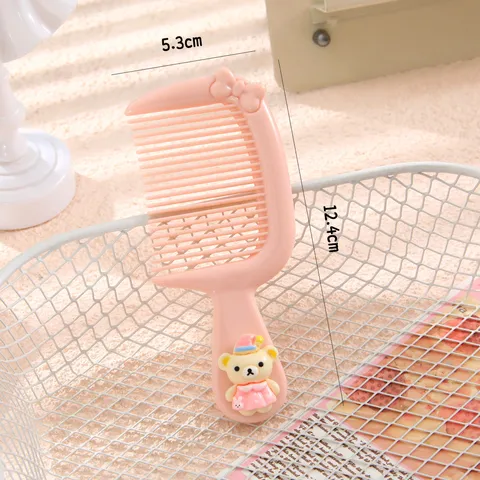 Cute Cartoon Bear Hair Comb Portable Small Hairbrush For Kids Hair Styling Detangling Brush With Bow Pink Blue Daily Use