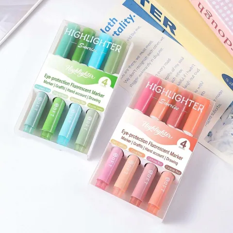 Cute Gradient Highlighter Set Plastic Chisel Tip Pastel Marking Pen For Journaling School Students Stationery Supplies