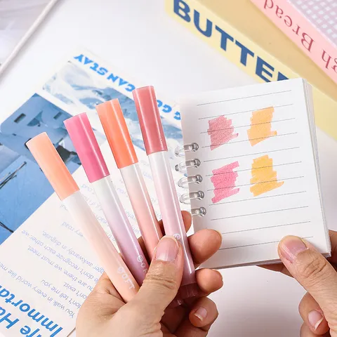 Cute Gradient Highlighter Set Plastic Chisel Tip Pastel Marking Pen For Journaling School Students Stationery Supplies