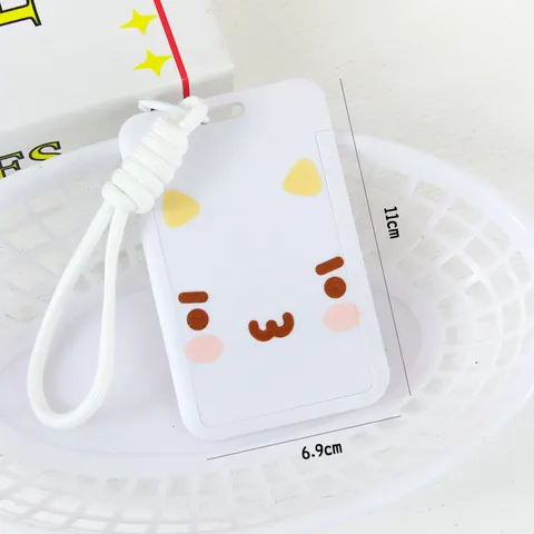Cute Cartoon Expression Sliding Card Holder Cream Style Student ID Meal Card Cover with Lanyard Plastic Protective Sleeve