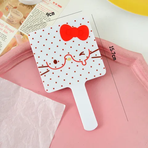 Cute Cartoon Cat Bear Handheld Mirror Portable Square Plastic Vanity Cosmetic Mirror With Handle Printed Compact Makeup Mirror