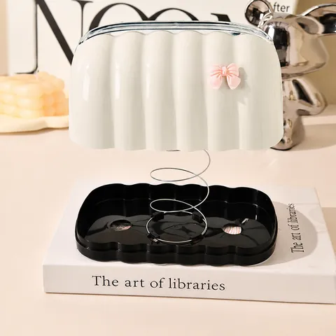 Creamy Apricot Wavy Shell Tissue Box Cover For Living Room Coffee Table Decor Light Luxury Plastic Napkin Holder With Pink Bow Car Ornament