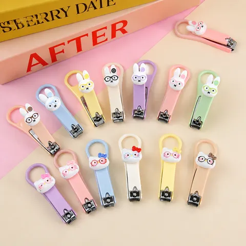Simpatico Tagliaunghie con Coniglio e Gatto in Stile Cartoon Portatile Antispruzzo Tagliaunghie Macaron Pieghevole Strumento per Manicure