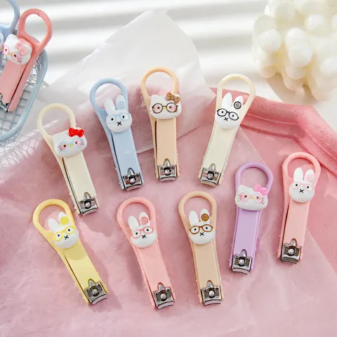 Simpatico Tagliaunghie con Coniglio e Gatto in Stile Cartoon Portatile Antispruzzo Tagliaunghie Macaron Pieghevole Strumento per Manicure