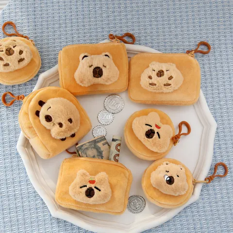 Carino Capibara Peluche Portamonete Portatile Mini Custodia Auricolari Cartoon Animale Portafoglio Chiusura Lampo Portachiavi Ciondolo