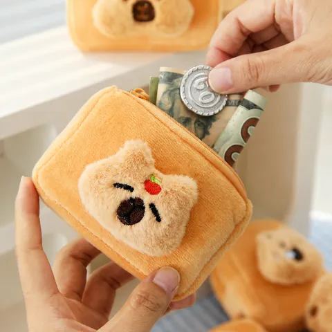 Carino Capibara Peluche Portamonete Portatile Mini Custodia Auricolari Cartoon Animale Portafoglio Chiusura Lampo Portachiavi Ciondolo