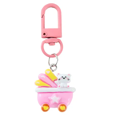 Cute Cartoon Resin Keychain Sweet Animal Bear Rabbit Charm Pendant Colorful Bell Letter Beads School Bag Accessory For Friends Student Gift