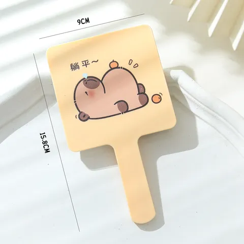 Cute Cartoon Capybara Print Handle Makeup Mirror Simple Modern Plastic Handheld Square Cosmetic Mirror For Girls Daily Travel