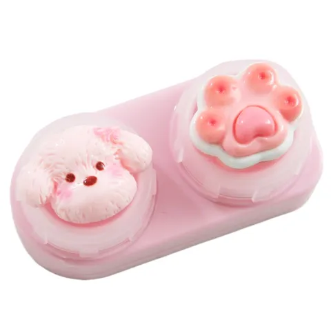 Schattige Cartoon Hond Poot Kontaktlensdoosje Draagbare Plastic Dubbele Container Opbergdoos Met Spiegel Applicator Pincet Voor Gekleurde Lenzen Universele Verzorgingsset