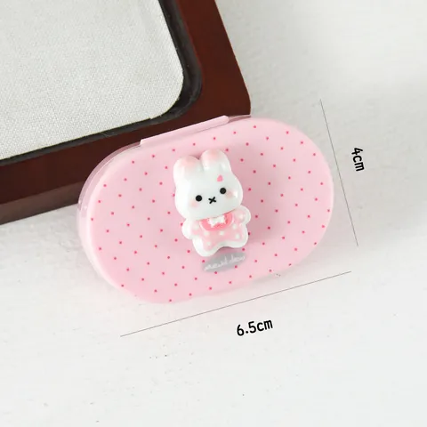 Cute Cartoon Animal Contact Lens Case Portable Flip Top Polka Dot Pattern Cosmetic Mirror Storage Box Travel Companion Care Set