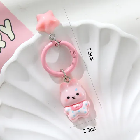Cute Resin Star Bear Rabbit Keychain Pendant Cartoon Creamy Color Animal Keyring Bag Accessory For Women Girls Gift