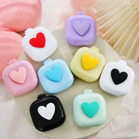 Tragbare Faltbare Luftkissen Haarbürste Mit Spiegel Macaron Farbe Süßes Herz Kompakt Reise Friseur Massage Bürste