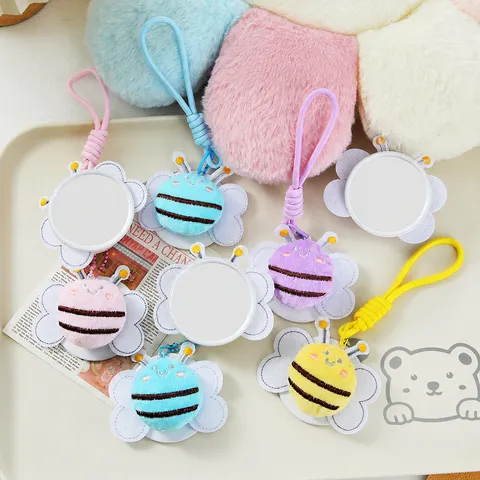 Süßes Cartoon Biene Plüschpuppe Make-up Spiegel Tragbarer Handheld Taschenspiegel Ins Stil Tasche Hängeornament Studenten Geschenk