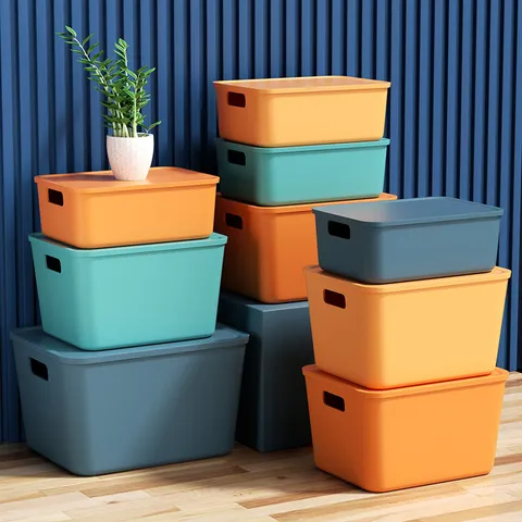 Plastic Storage Box With Lid Desktop Organizer Container For Snacks Clothes Toys Cosmetics Home Organization