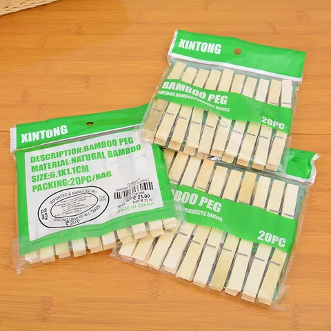 Natural Bamboo Clothes Pegs Strong Windproof Laundry Clips Wooden Household Clip Set for Home Drying Storage