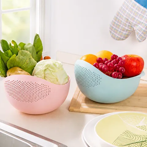 Plastic Rice Washing Basin Kitchen Draining Basket Creative Household Vegetable Fruit Strainer Multi-Functional Colander